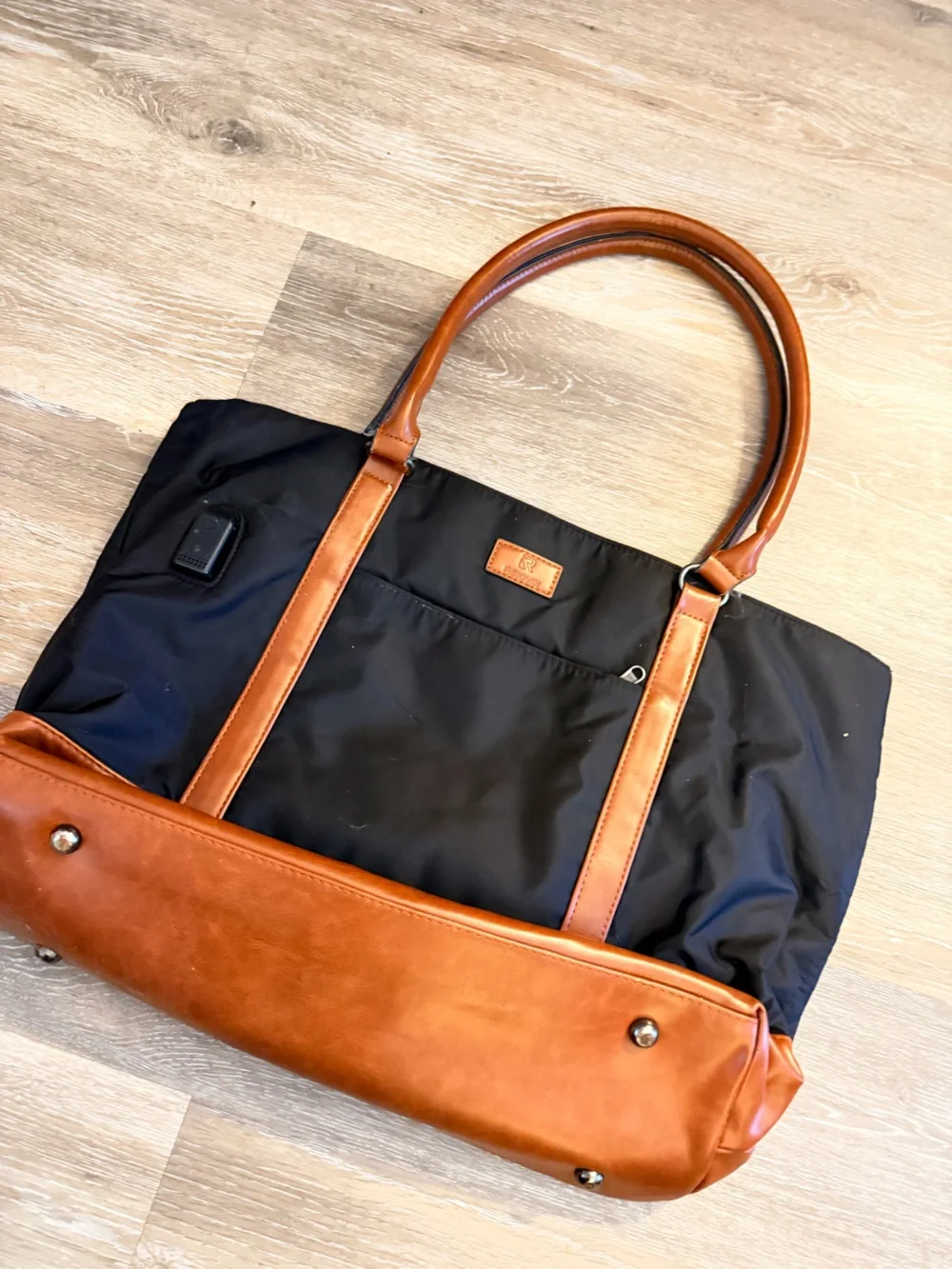 Black and Tan laptop bag with Leather Trim